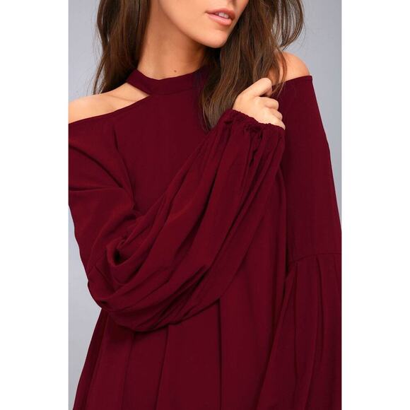 Free People Drift Away Burgundy Cold Shoulder Tunic Top Women’s Size Small - Picture 2 of 16